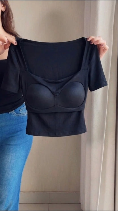 Black Draped in-Built Padded Top