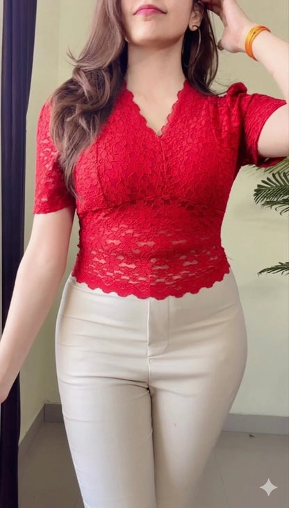 Padded Scarlet Lace Royale Top