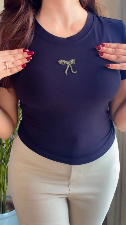 Crystal Bow Fitted Top