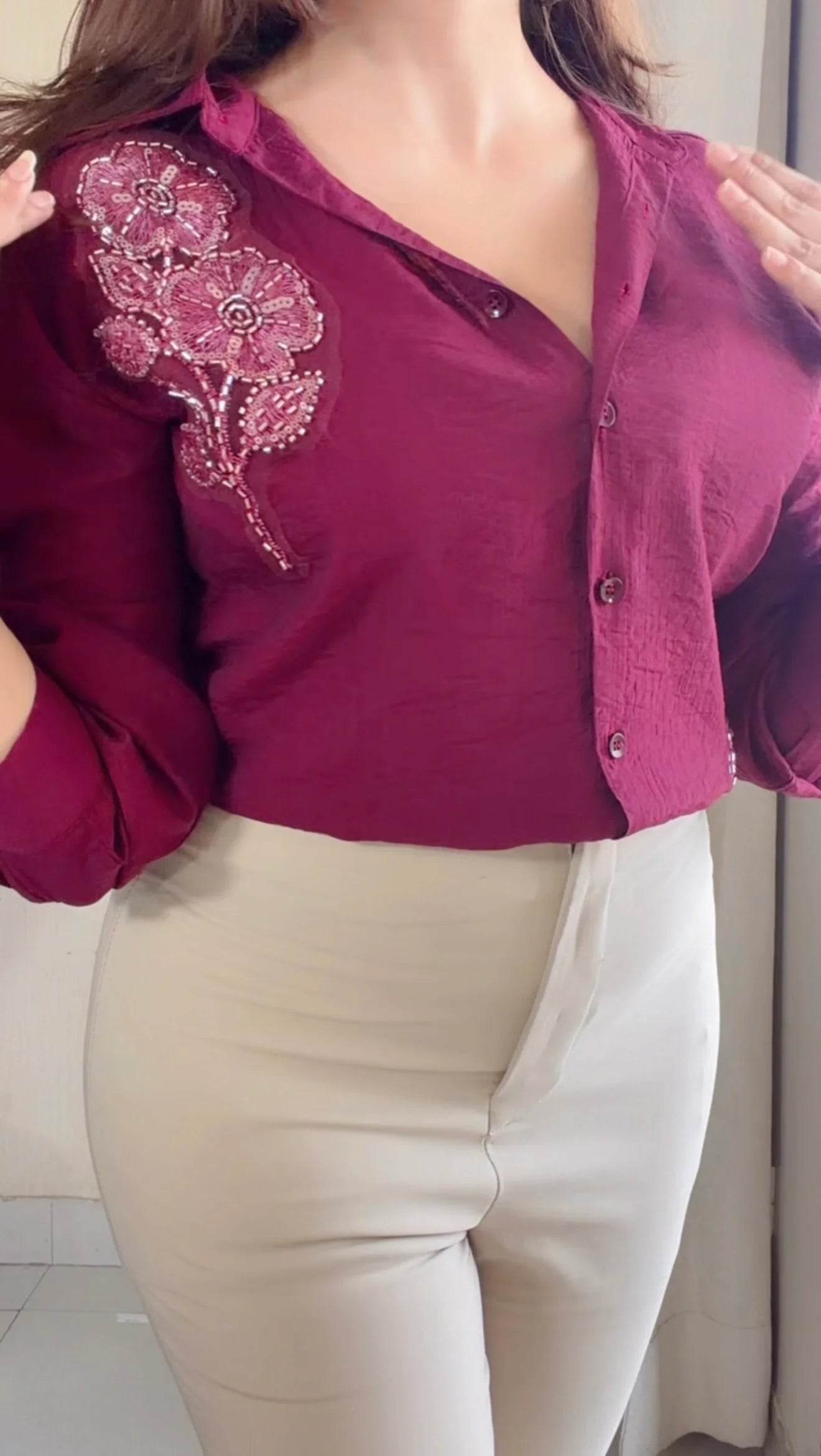 Wine leaf Embroidered Premium Shirt