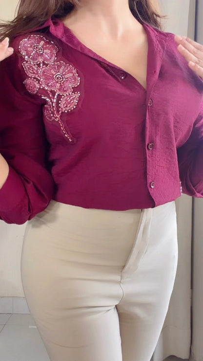 Wine leaf Embroidered Premium Shirt