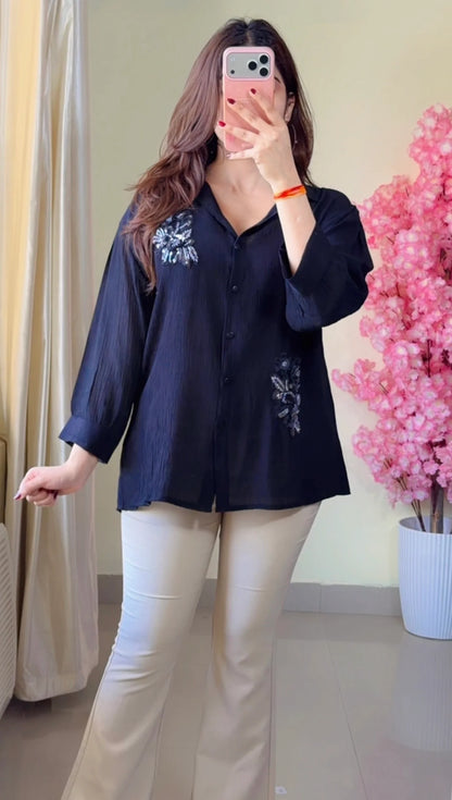 (Black leaf Embroidered Premium Shirt