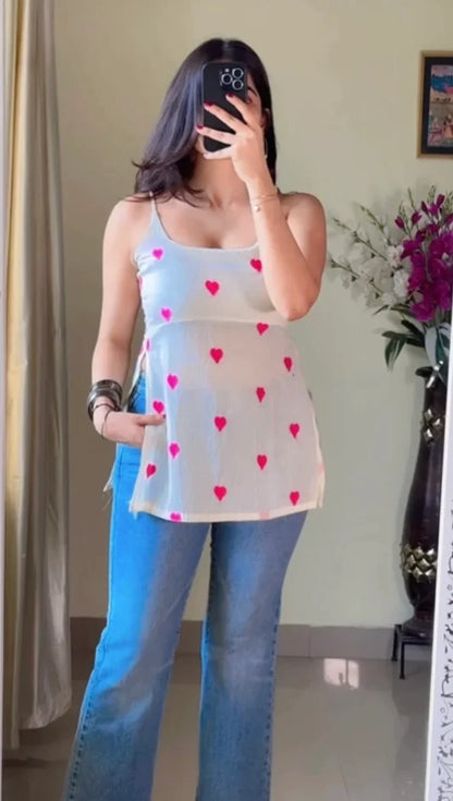 Pink Heart Print Short Kurti (Lining Attached) KT-114