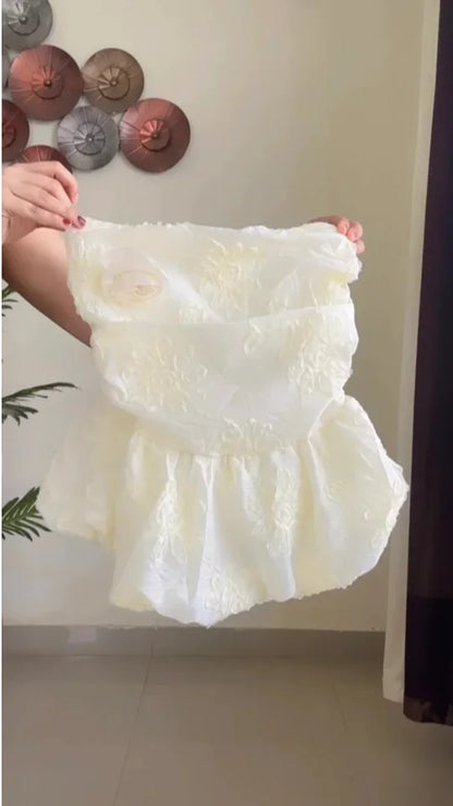 Embroidered Pretty Tube Top (Smoked Back) – T871