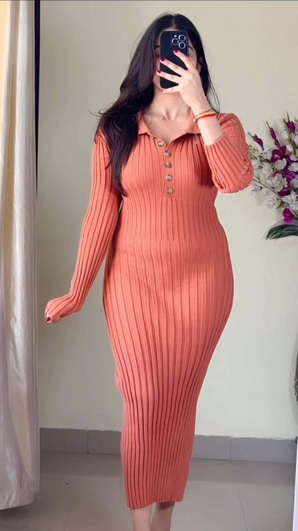 (Free Size Upto 42" Bust) Pretty Ribbed  Dress- DO16