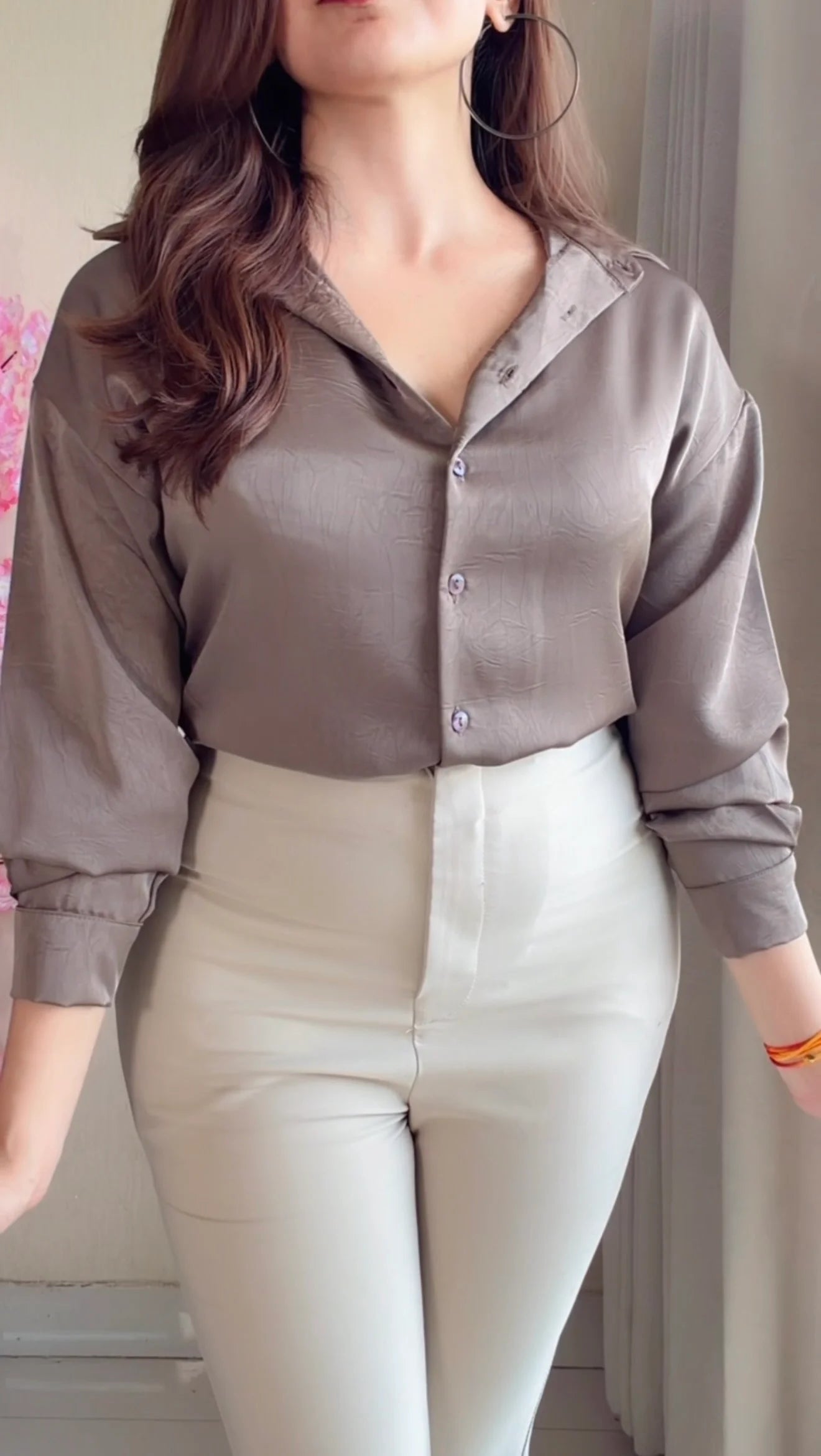 Taupe brown  Luxe Sheen Shirt
