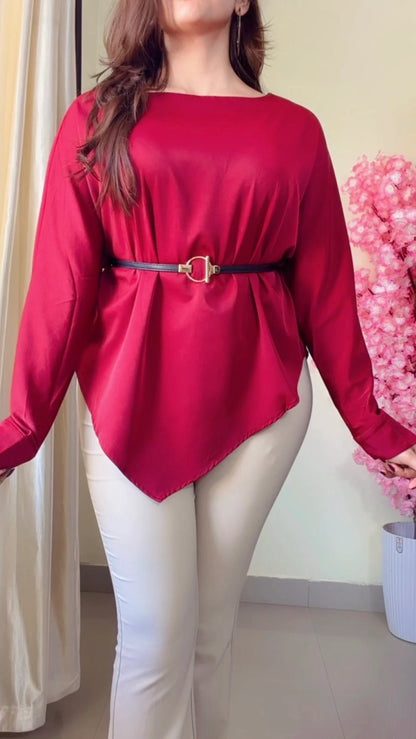 Premium Diva Drape Asym Top with Belt