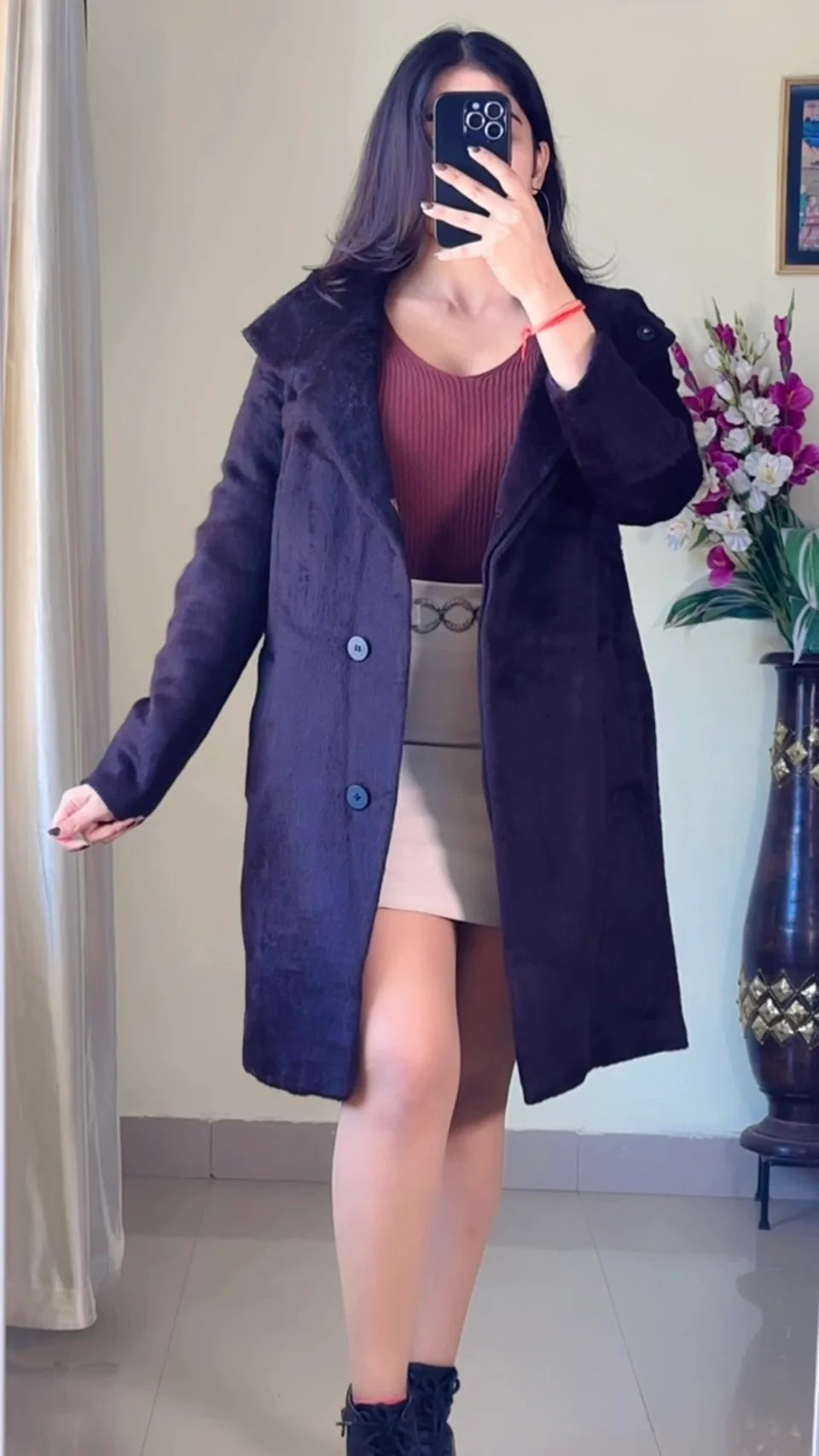(Size-S to M) Mocha Brown Winter Coat- Wo173