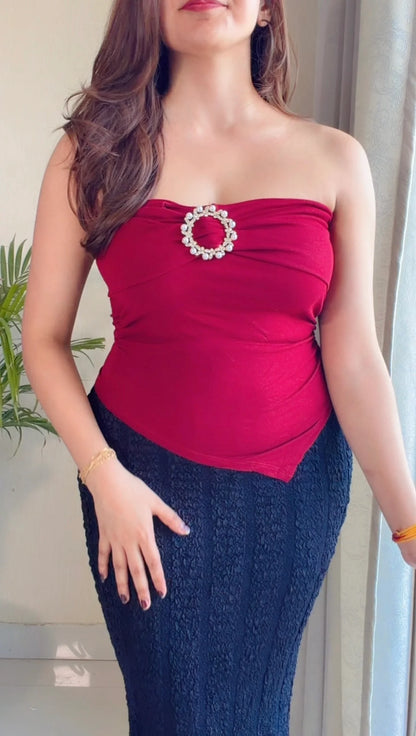Cherry Charm Co-ord Set (Cherry Red Top with Black Skirt)