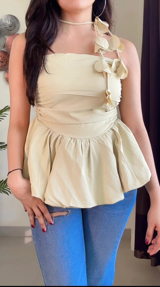 Cream strapless peplum style top (T-873)