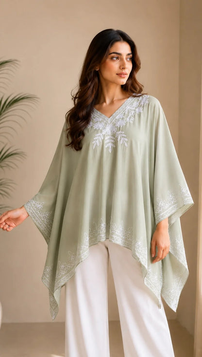 Noor Embroidered Cotton Kaftan Poncho
