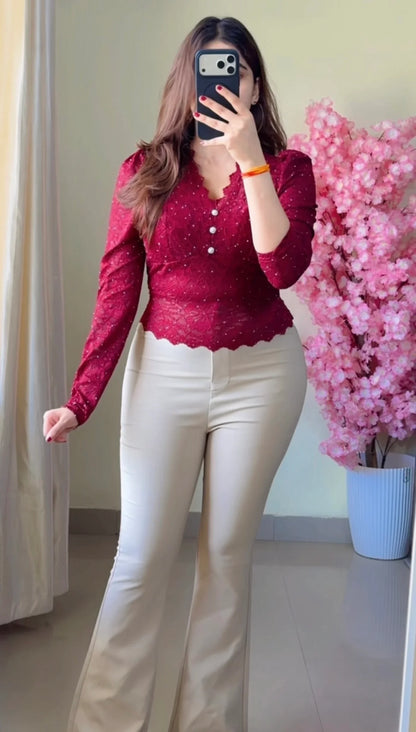 Padded Scarlet Lace Royale Top
