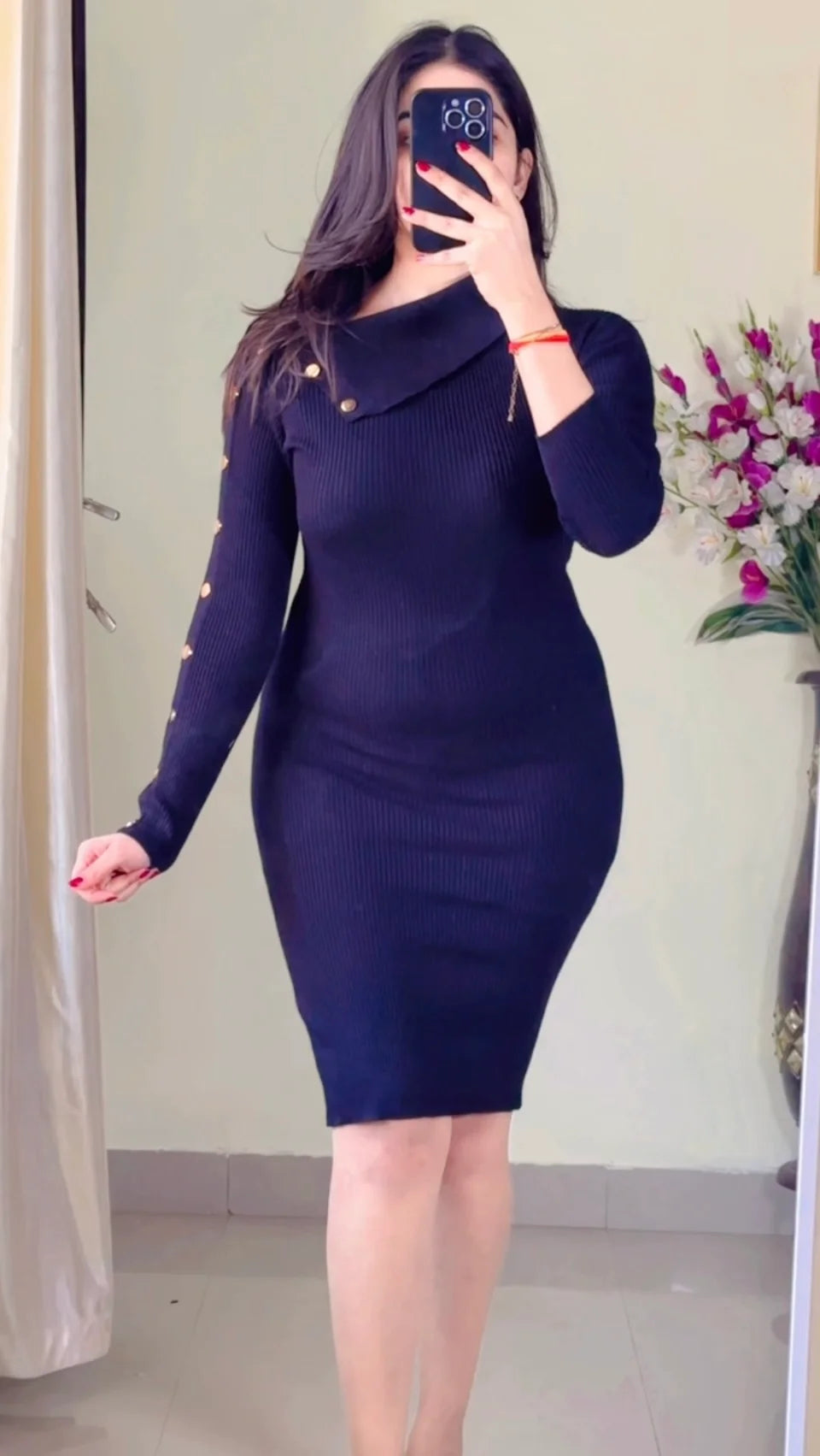 (Size- S to M) Pretty Ribbed Winter Dress- DO20