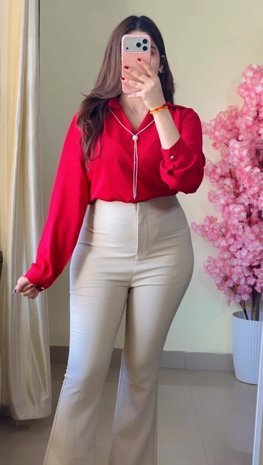 Cherry Red Pearl Tie Shirt