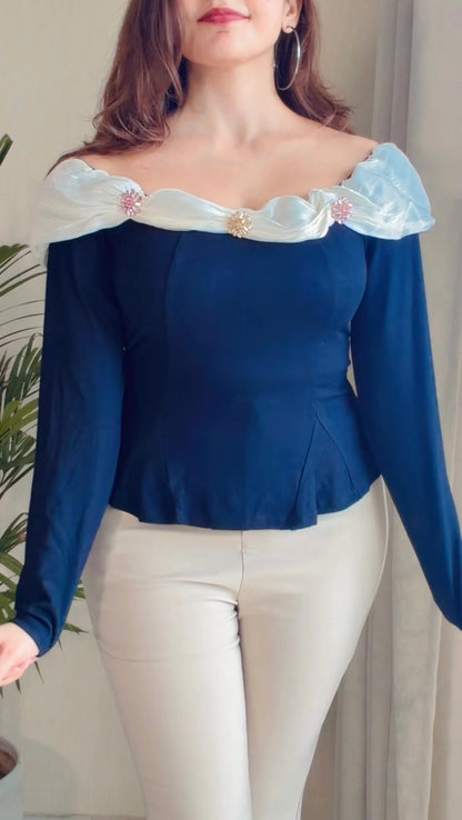 Ruffle Neck Peplum Top