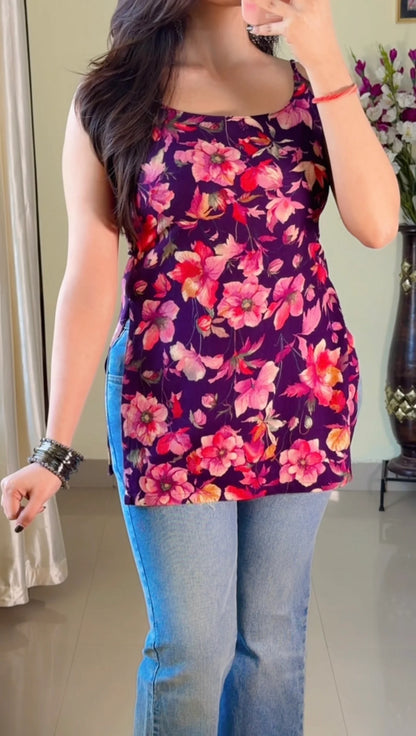 Purple Floral Short Kurti