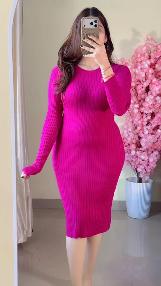 (Size-L to XL) Premium Ribbed Dress-D116