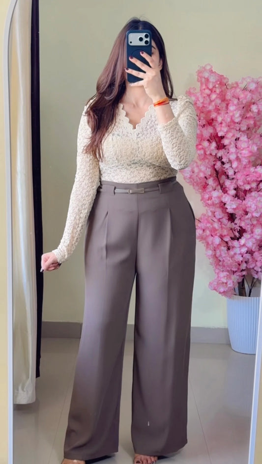 Mocha Taupe Tailored Trouser + Belt