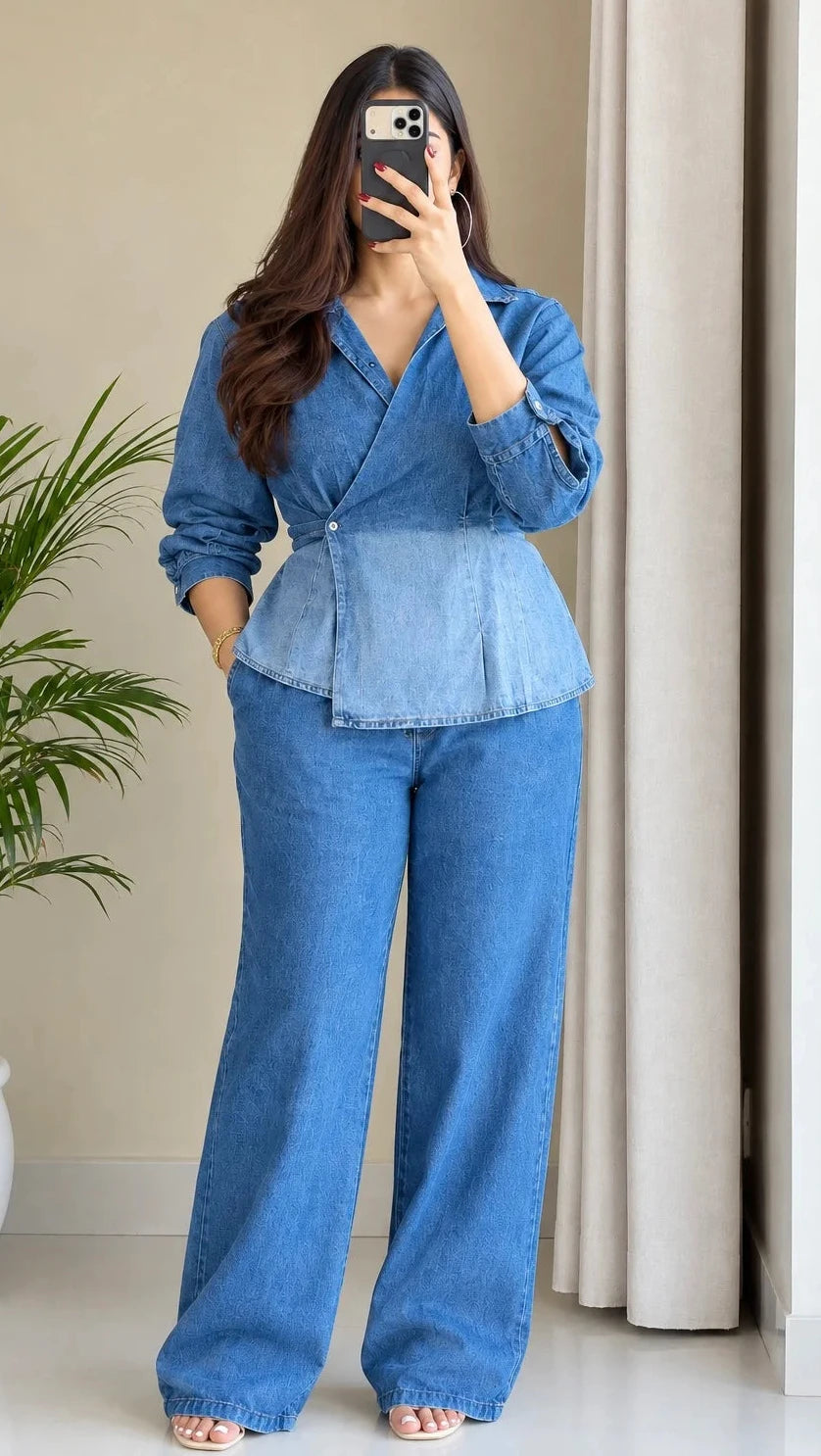 Soft Denim Wrap-Front Coord Set