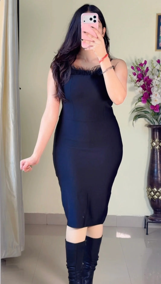 (Size-M to L) - Pretty Bodycon Furr Tube Dress- DO77