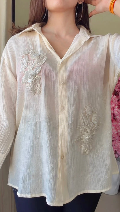 Ivory leaf Embroidered Premium Shirt