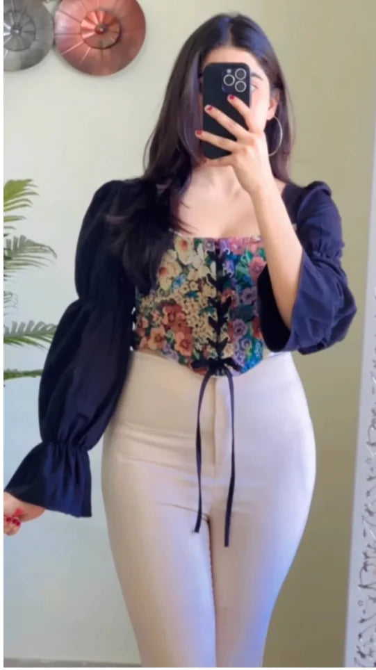 Pretty Black Barbie Corset Top- (Smocked Back) T506