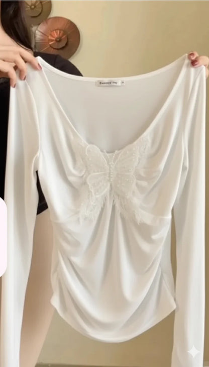 Pretty Butterfly White Top-T510