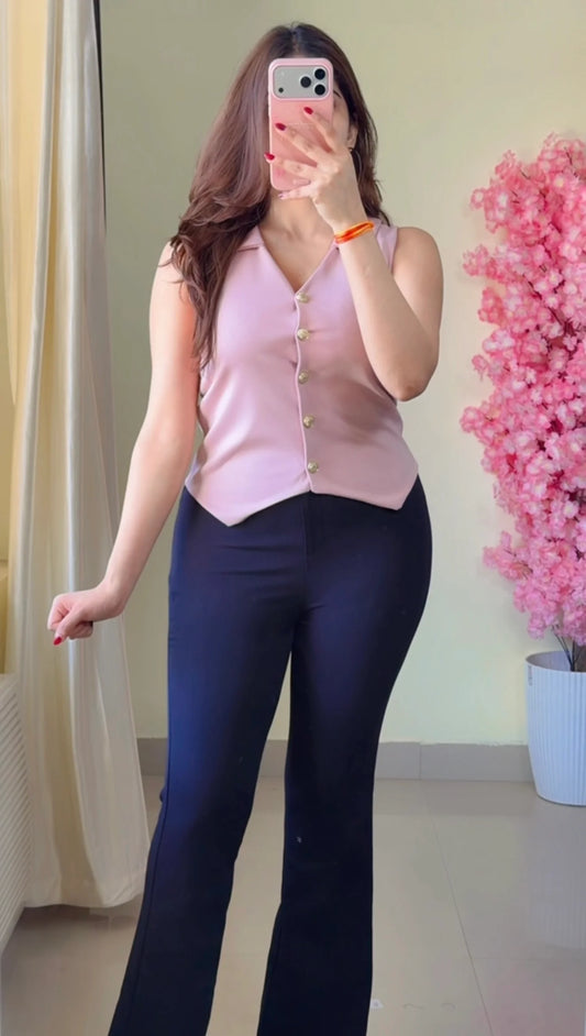 Buttoned Tailored Asym Vest Top