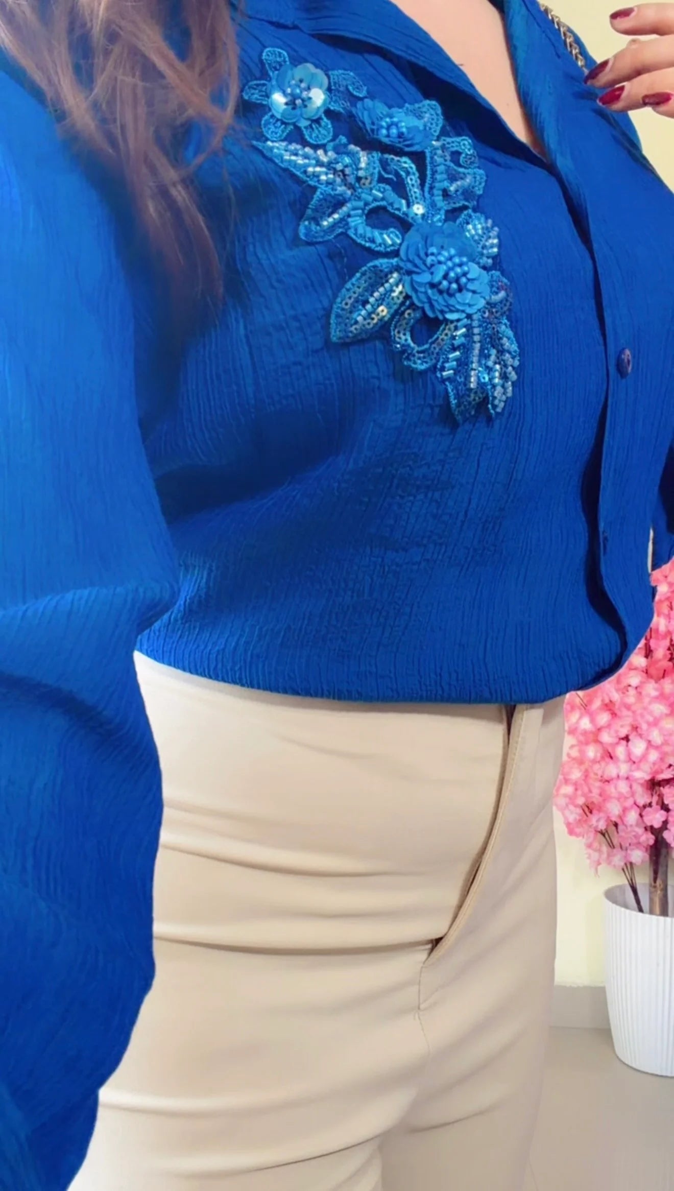 Blue leaf Embroidered Premium Shirt