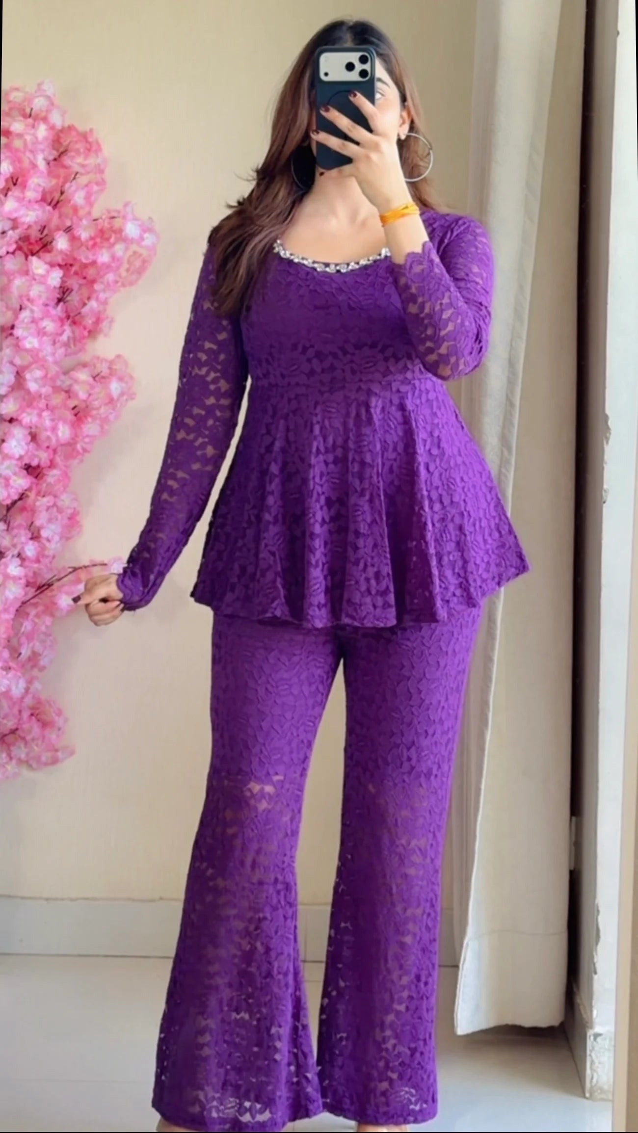 Purple Lace Peplum Co-ord Set