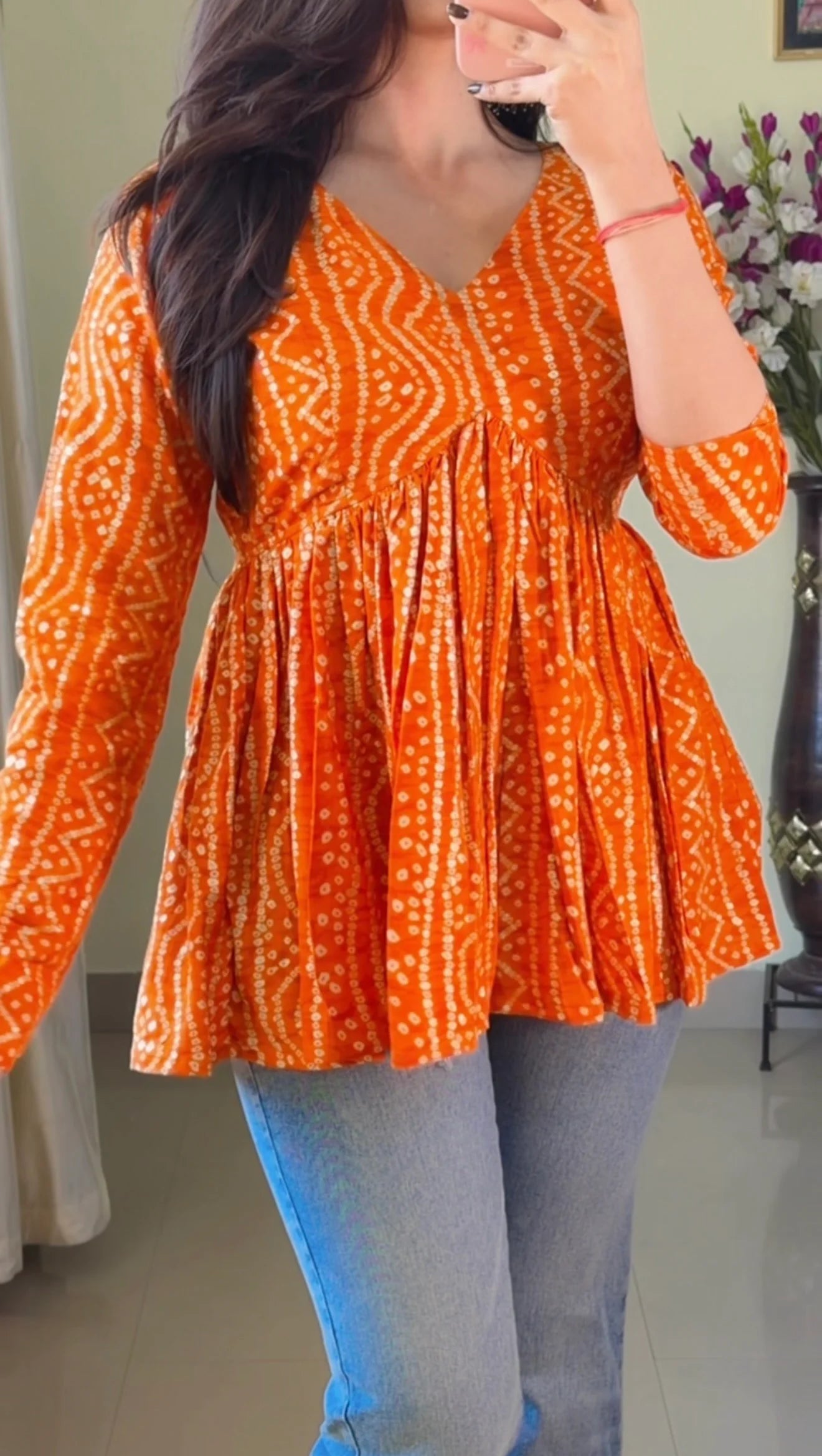 Mustard Yellow Floral Flared Short Kurti