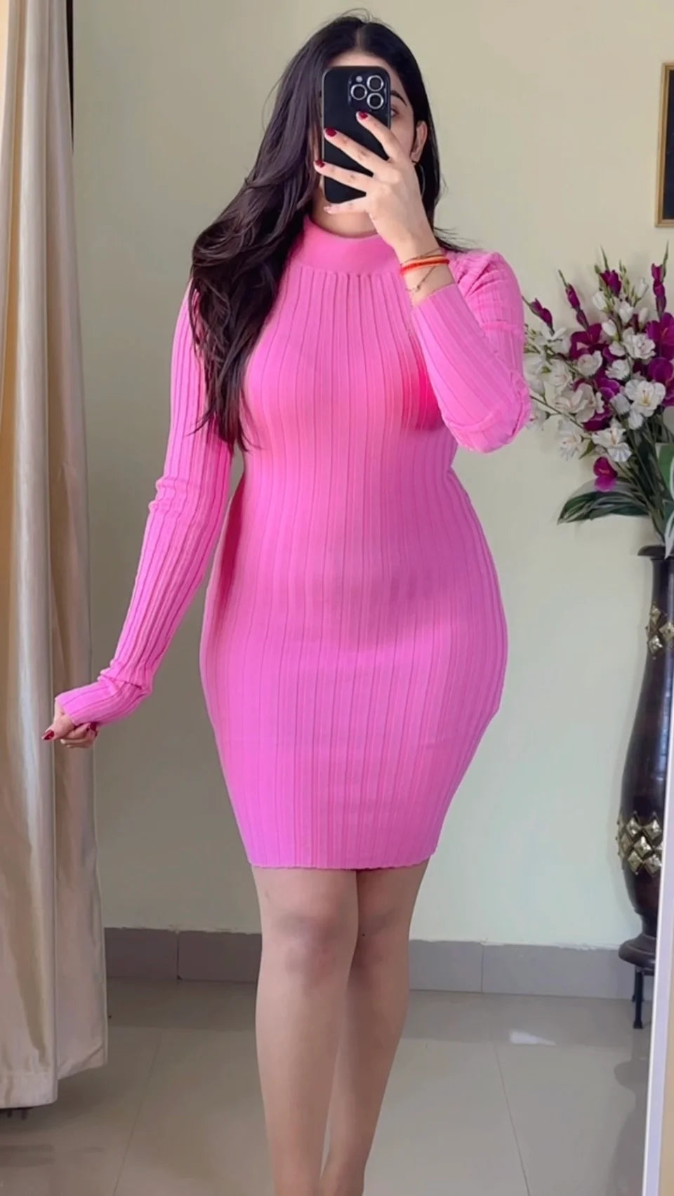 (Size-S to M) Pretty Ribbed  Dress- DO32