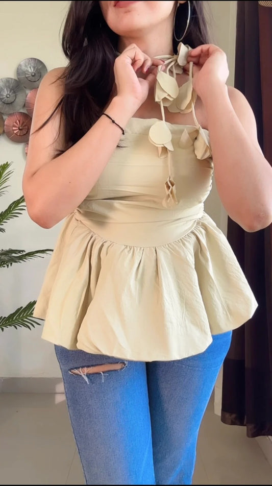 Cream strapless peplum style top (T-873)