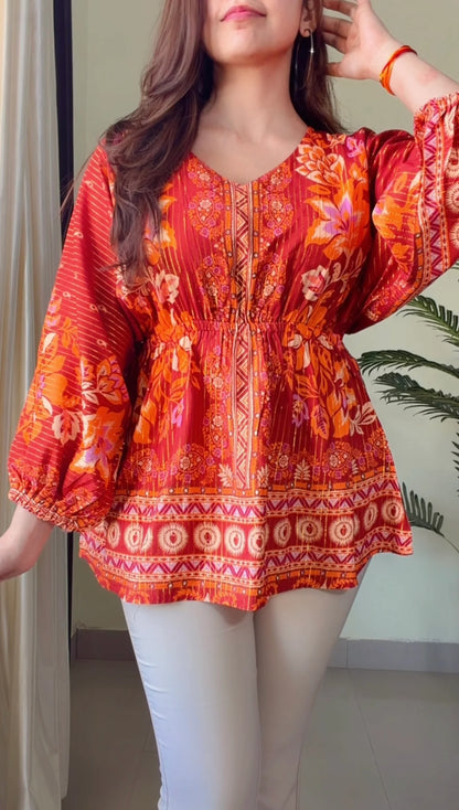 Rust Bloom Gathered Top