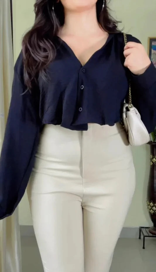 Black casual crop shirt (S49)