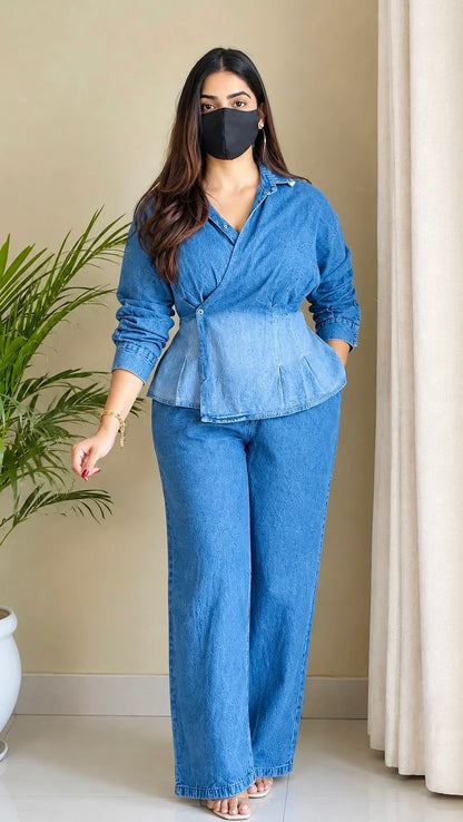 Soft Denim Wrap-Front Coord Set