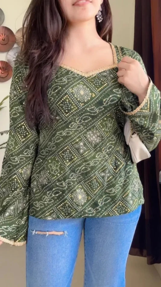 Pretty Flared Sleeves Short Kurti KT-116