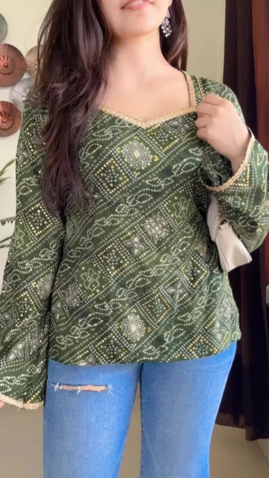 Pretty Flared Sleeves Short Kurti KT-116