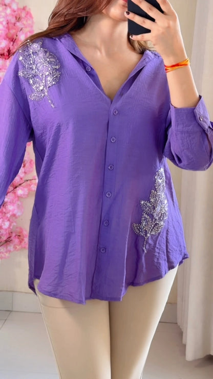 Lilac leaf Embroidered Premium Shirt