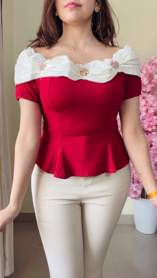 Ruffle Neck Peplum Top