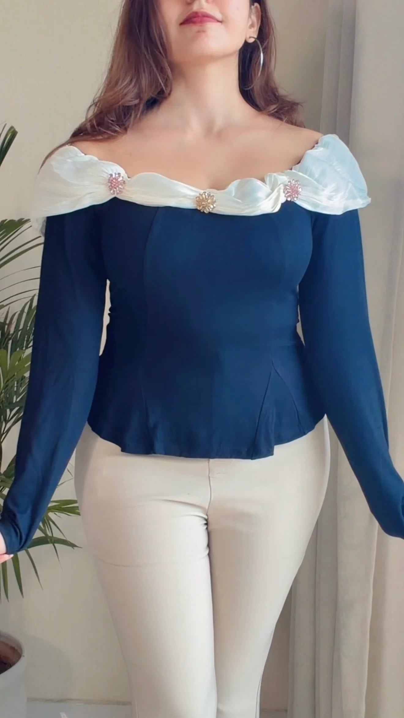 Ruffle Neck Peplum Top