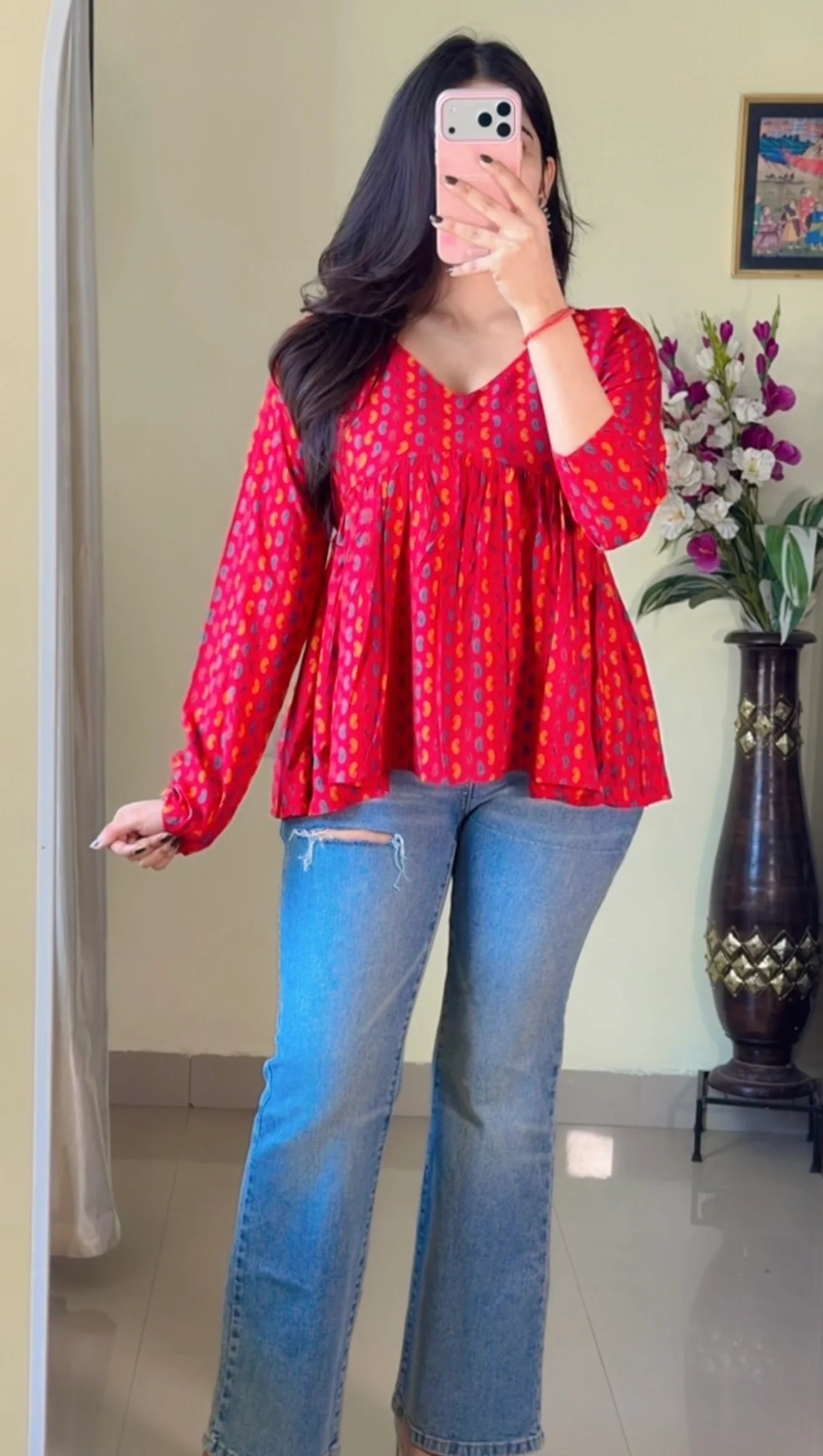 Blush Bloom Flared Short Kurti