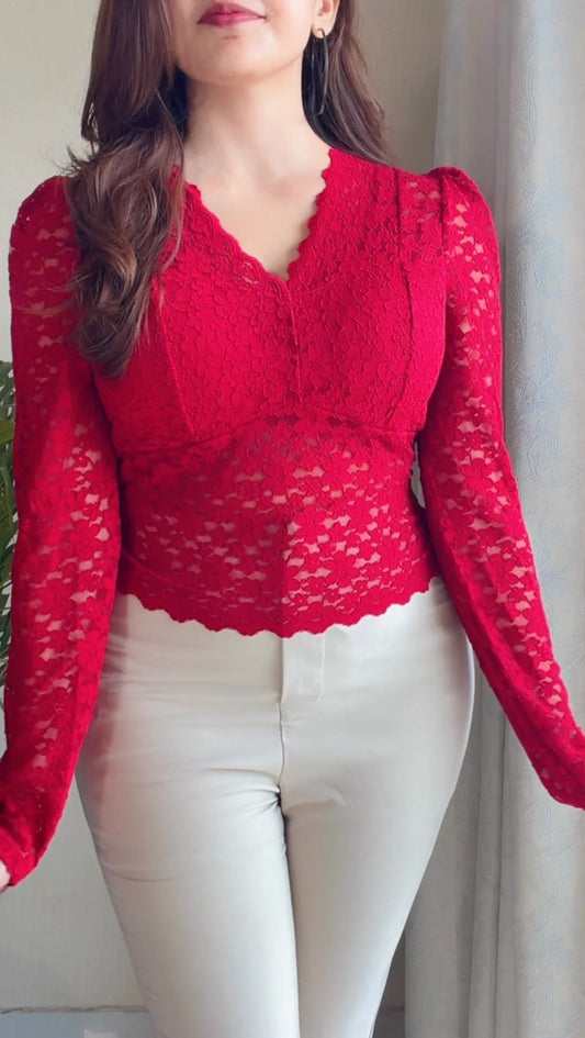 Padded Scarlet Lace Royale Top