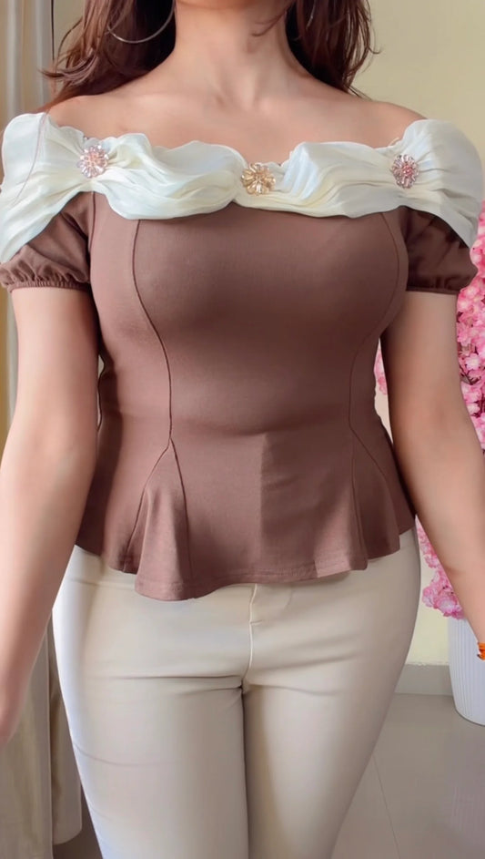 Ruffle Neck Peplum Top