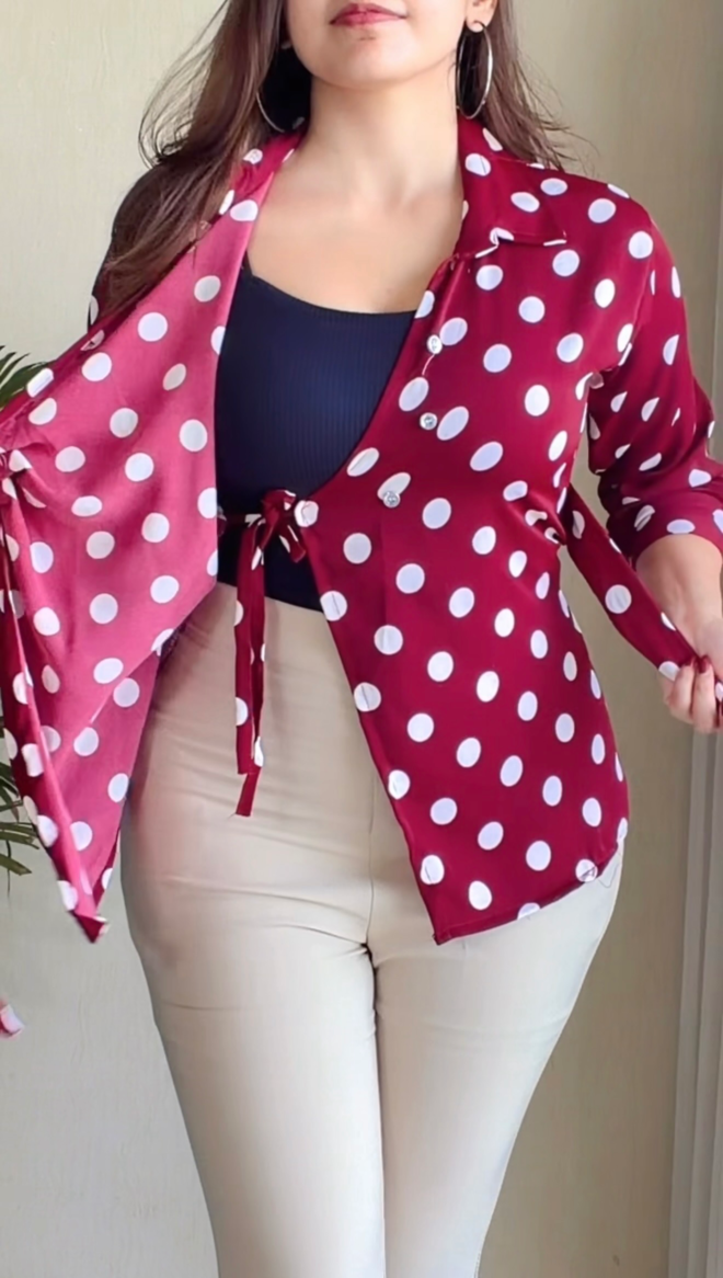 Polka Dot Tie-Waist Shirt
