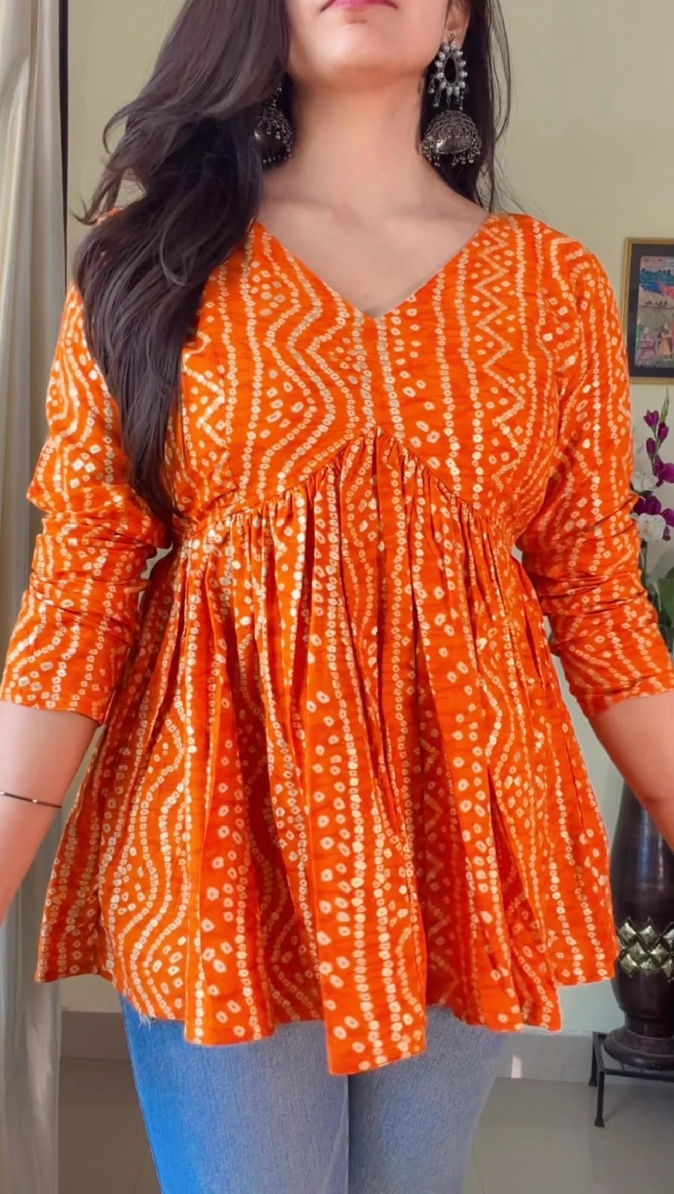 Mustard Yellow Floral Flared Short Kurti