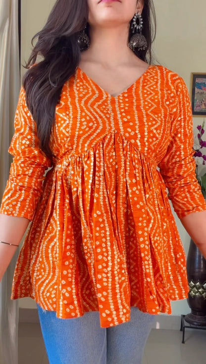 Mustard Yellow Floral Flared Short Kurti