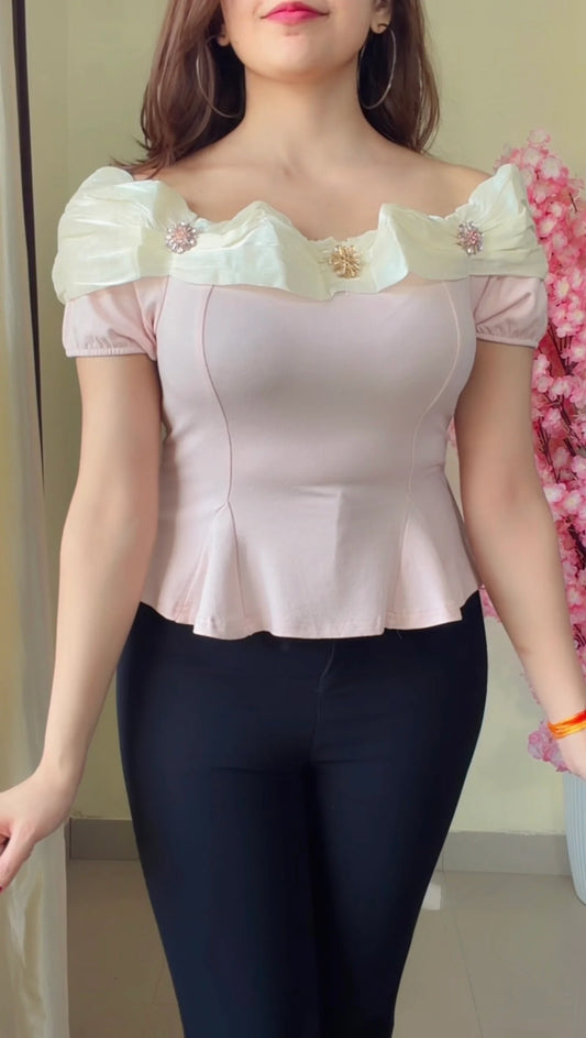 Ruffle Neck Peplum Top