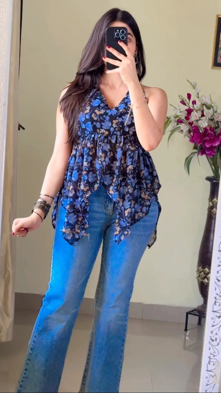 Black Halter Neck Short Kurti (High Quality) KT-126