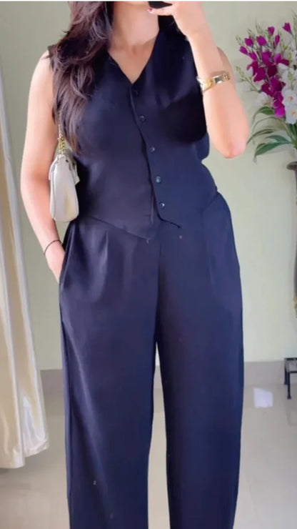 V-Neck Sleeveless Pure Cotton Waistcoat With Trouser-K182